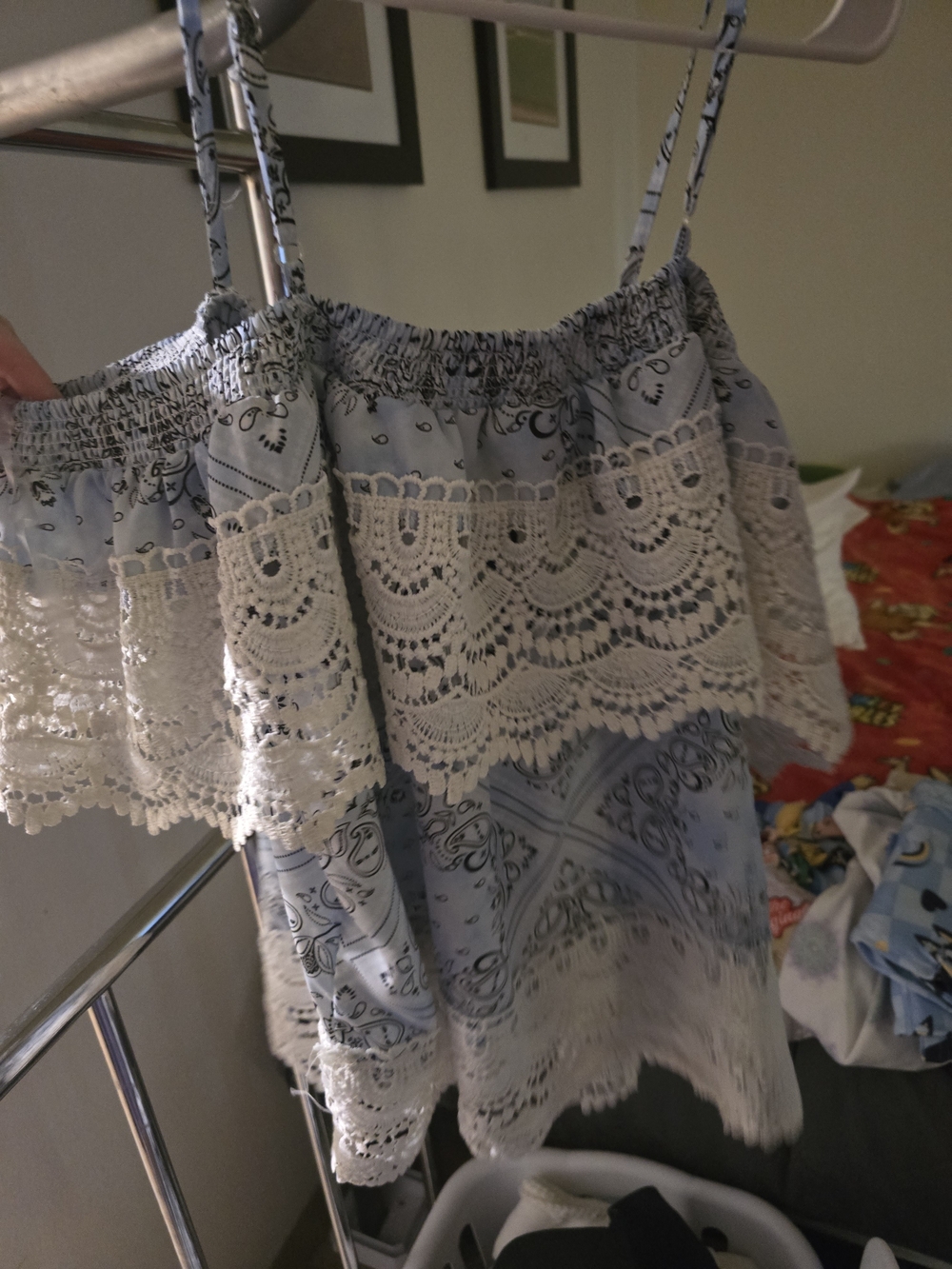 Summer Shirt No Boundaries Light Blue Paisley Lace-Trim Camisole